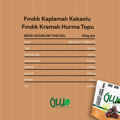 Gluzero Glutensiz Fındık Kaplamalı Kakaolu Fındık Kremalı Hurma Topu 95 g