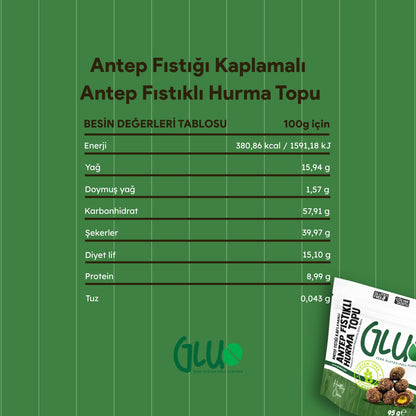 Glutensiz Antep Fıstığı Kaplamalı Antep Fıstıklı Hurma Topu 95 g
